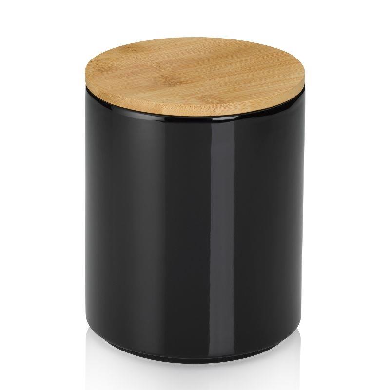 Kela - pojemnik kuchenny, ceramika/bambus, 1,7 l, śred. 14 x 17,5 cm, czarny Cady