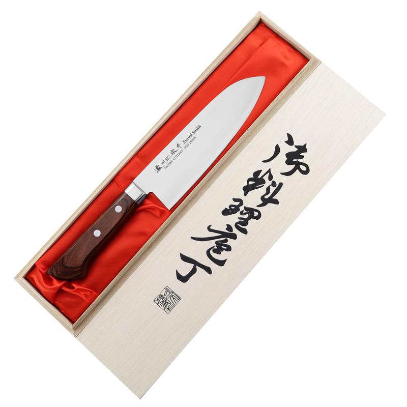 Satake - Unique Shirogami Nóż Santoku 17cm w drewnianym pudełku