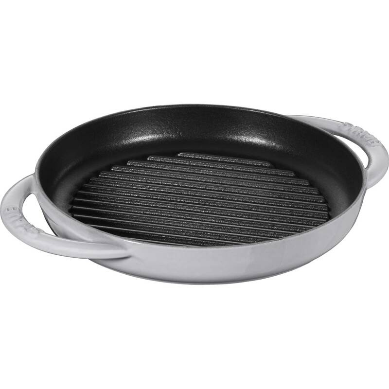 Staub - okrągła patelnia żeliwna grillowa z dwoma uchwytami 22 cm, grafitowy