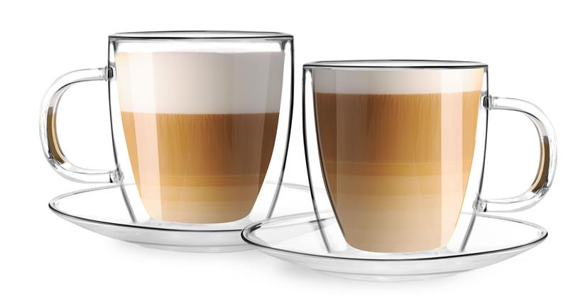 Vialli Design - Komplet 2 filiżanek ze spodkami z podwójną ścianką 250ml Amo