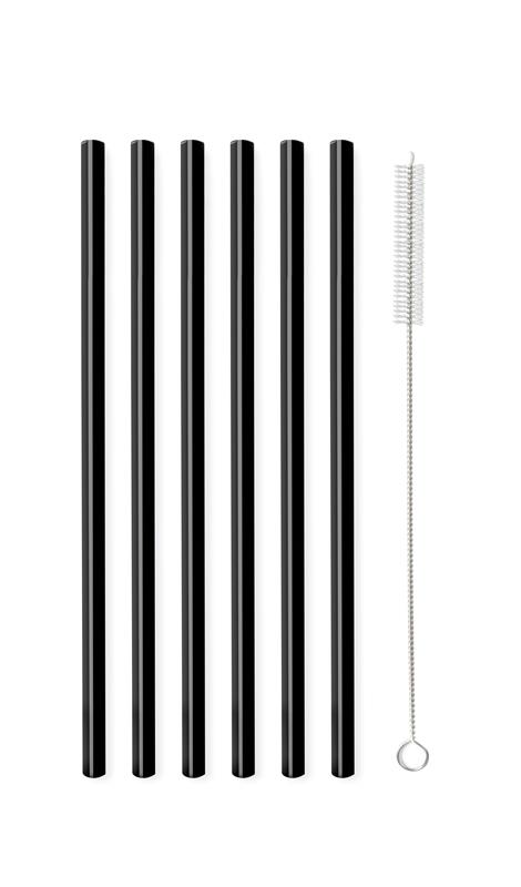Vialli Design - Słomki szklane czarne 20cm zestaw 6 sztuk ze szczoteczką