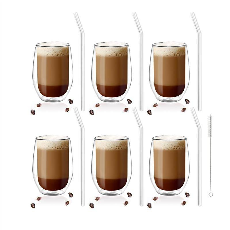Vialli Design - Zestaw 6 szklanek Amo 400ml i 6 słomek szklanych 23cm transparent